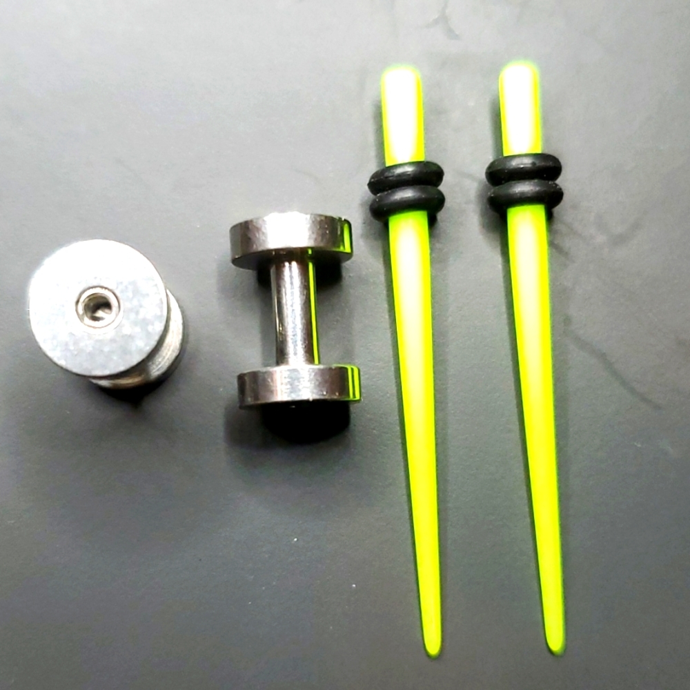Tapers green, ear plugs stainless steel body piercing 2mm